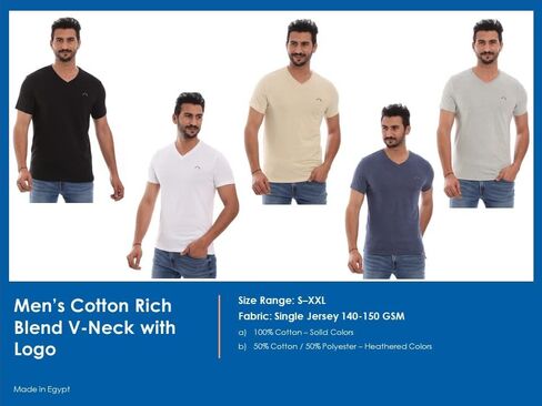 تي شيرت رجالي برقبة على شكل حرف V (قصة ضيقة) | 3/6 حزمة، تي شيرت Vneck | قطن غني، فائق النعومة، مسامي، بدون علامات (صنع في مصر) in Kuwait