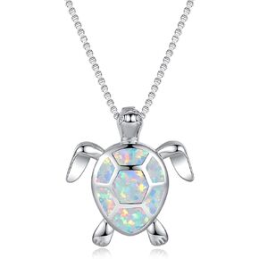 Vanel Turtle Necklace 925 Sterling Silver Opal Sea Turtle Necklace for Women Turtle Gifts for Women Girls Hawaiian Beach Opal Turtle Jewelry with Box in Saudi Arabia
