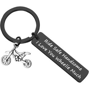 BLEOUK Dirt Bike Driver Boyfriend Husband Gift Ride Safe I Love You Wheelie Much Motorcycle Keychain for Him