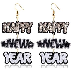 Happy New Year Earring for Women Glitter Rhinestone Star Dangle Earrings Holiday New Year’s Eve Earrings Festive Party Jewelry Gifts