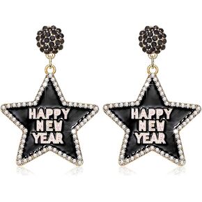 Happy New Year Earring for Women Glitter Rhinestone Star Dangle Earrings Holiday New Year’s Eve Earrings Festive Party Jewelry Gifts in Kuwait