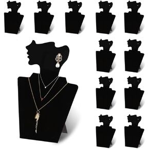 JIFFWIND 12.5" Black Velvet Mannequin Easel Jewelry Display Stand, Bust Holder Organizer for Show Jewelry, Necklace, Earrings (12 pack)