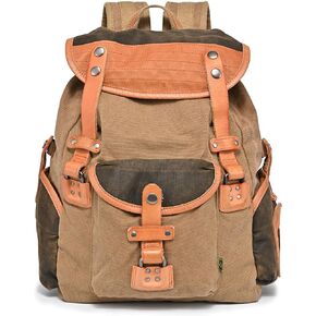 Tapa Canvas Backpack | Vintage Backpack | Large Canvas Backpack with Genuine Leather Accents | For Laptop - Retro Backpack (Brown)