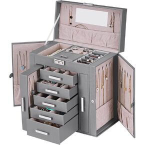ANWBROAD Large Jewelry Box Women Jewelery Organizer Box Jewelry Holder Organizer Jewelry Storage Case for All Jewelry with Lock Mirror for Necklaces Earrings Rings Bracelets UJJB028W in Kuwait