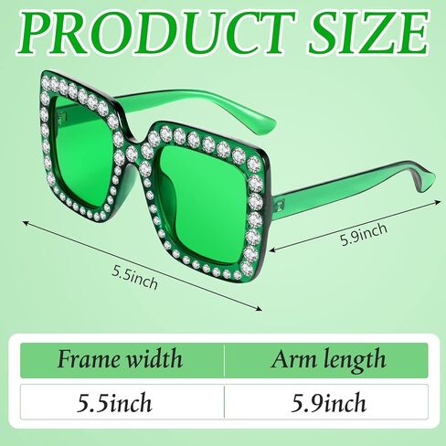 Ecally 6 Pcs St. Patrick's Day Green Square Rhinestone Sunglasses Oversized Crystal Sunglasses Glitter Diamond Bling Glasses Retro Thick Frame Sunglasses for Women Men Costume Party Gift in Saudi Arabia