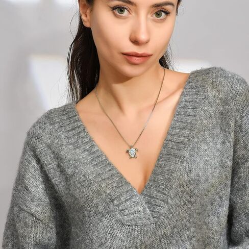 Vanel Turtle Necklace 925 Sterling Silver Opal Sea Turtle Necklace for Women Turtle Gifts for Women Girls Hawaiian Beach Opal Turtle Jewelry with Box in Saudi Arabia