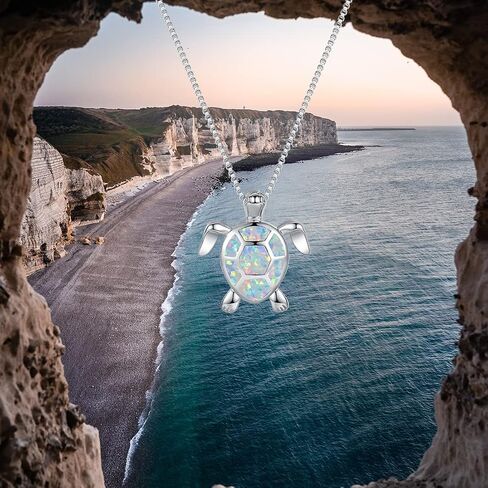 Vanel Turtle Necklace 925 Sterling Silver Opal Sea Turtle Necklace for Women Turtle Gifts for Women Girls Hawaiian Beach Opal Turtle Jewelry with Box in Saudi Arabia