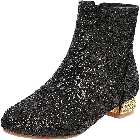 MAVMAX Sequin Low Heeled Ankle Boots Women Sparkly Glitter Block Heel Booties in Kuwait