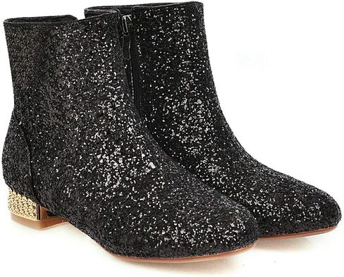 MAVMAX Sequin Low Heeled Ankle Boots Women Sparkly Glitter Block Heel Booties in Kuwait