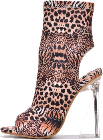 Cape Robbin Cally Sexy Clear heeled Booties for Women, Faux Suede Round Peep Toe High Heel Ankle Boots in Kuwait