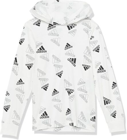 adidas Boys' Long Sleeve Cotton Allover Logo Hooded T-Shirt in Saudi Arabia