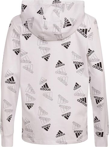 adidas Boys' Long Sleeve Cotton Allover Logo Hooded T-Shirt in Saudi Arabia