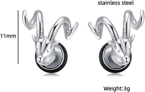 Goat Head Earrings for Men, Hip Hop Goat Horn Stud Earrings Hypoallergenic, Norse Viking Sheep Head Earrings, Stainless Steel Punk Rock Deer Head Earrings, Vintage Animal Goat Earrings Jewelry Gift for Men Boys in Saudi Arabia