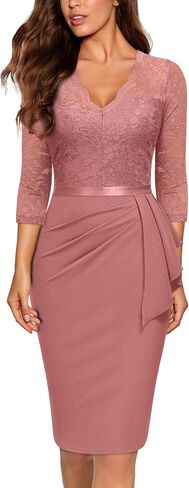 Miusol Women's Retro V Neck Floral Lace Ruffle Style Cocktail Party Dress in Kuwait