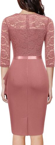 Miusol Women's Retro V Neck Floral Lace Ruffle Style Cocktail Party Dress in Kuwait
