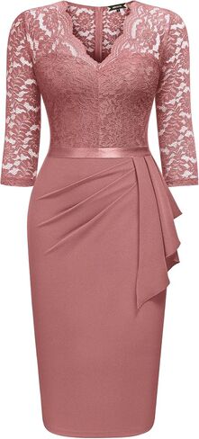 Miusol Women's Retro V Neck Floral Lace Ruffle Style Cocktail Party Dress in Kuwait