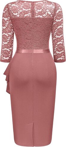 Miusol Women's Retro V Neck Floral Lace Ruffle Style Cocktail Party Dress in Kuwait