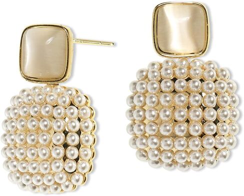 Sonateomber Gold Pearl Dangle Earrings for Women Girls Big Statement Chunky Geometric Drop Dangly earrings Wedding Prom Fashion Jewelry Gift in Saudi Arabia