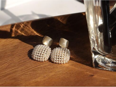 Sonateomber Gold Pearl Dangle Earrings for Women Girls Big Statement Chunky Geometric Drop Dangly earrings Wedding Prom Fashion Jewelry Gift in Saudi Arabia