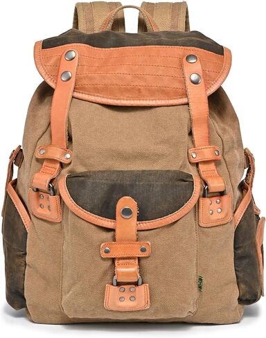 Tapa Canvas Backpack | Vintage Backpack | Large Canvas Backpack with Genuine Leather Accents | For Laptop - Retro Backpack (Brown) in Kuwait