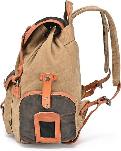 Tapa Canvas Backpack | Vintage Backpack | Large Canvas Backpack with Genuine Leather Accents | For Laptop - Retro Backpack (Brown) in Kuwait