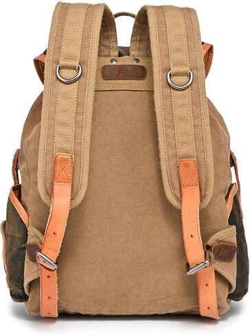 Tapa Canvas Backpack | Vintage Backpack | Large Canvas Backpack with Genuine Leather Accents | For Laptop - Retro Backpack (Brown) in Kuwait