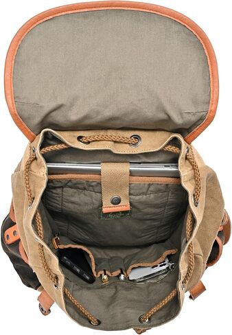 Tapa Canvas Backpack | Vintage Backpack | Large Canvas Backpack with Genuine Leather Accents | For Laptop - Retro Backpack (Brown) in Kuwait