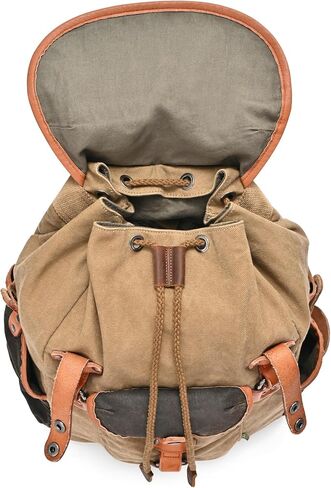 Tapa Canvas Backpack | Vintage Backpack | Large Canvas Backpack with Genuine Leather Accents | For Laptop - Retro Backpack (Brown) in Kuwait