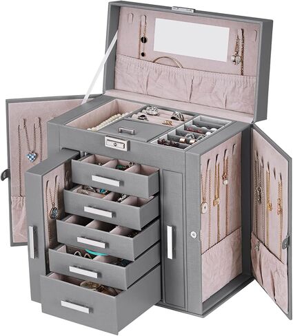 ANWBROAD Large Jewelry Box Women Jewelery Organizer Box Jewelry Holder Organizer Jewelry Storage Case for All Jewelry with Lock Mirror for Necklaces Earrings Rings Bracelets UJJB028W in Kuwait