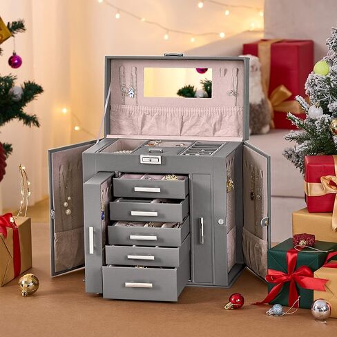 ANWBROAD Large Jewelry Box Women Jewelery Organizer Box Jewelry Holder Organizer Jewelry Storage Case for All Jewelry with Lock Mirror for Necklaces Earrings Rings Bracelets UJJB028W in Kuwait