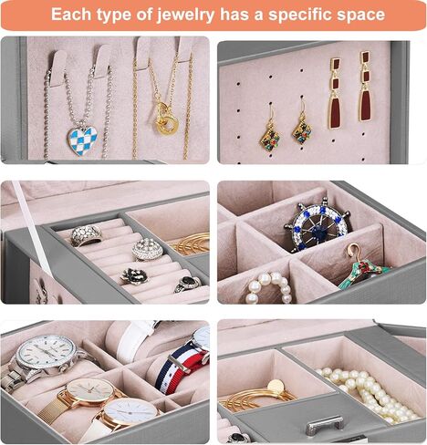 ANWBROAD Large Jewelry Box Women Jewelery Organizer Box Jewelry Holder Organizer Jewelry Storage Case for All Jewelry with Lock Mirror for Necklaces Earrings Rings Bracelets UJJB028W in Kuwait