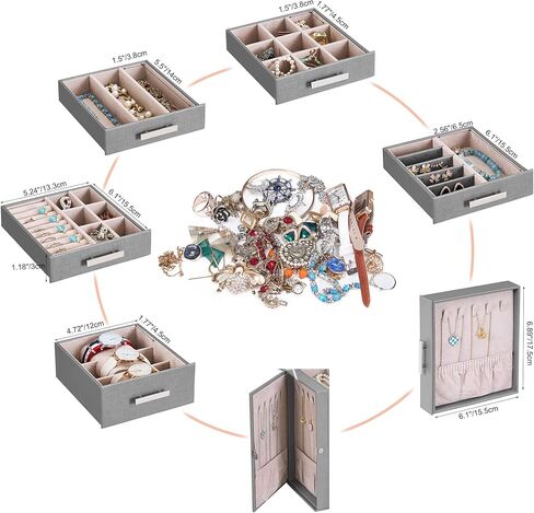 ANWBROAD Large Jewelry Box Women Jewelery Organizer Box Jewelry Holder Organizer Jewelry Storage Case for All Jewelry with Lock Mirror for Necklaces Earrings Rings Bracelets UJJB028W in Kuwait