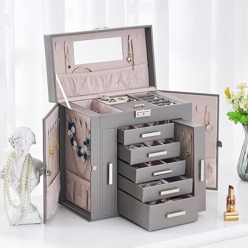 ANWBROAD Large Jewelry Box Women Jewelery Organizer Box Jewelry Holder Organizer Jewelry Storage Case for All Jewelry with Lock Mirror for Necklaces Earrings Rings Bracelets UJJB028W in Kuwait