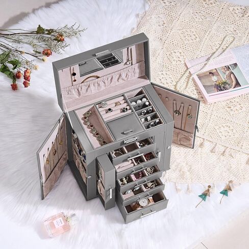 ANWBROAD Large Jewelry Box Women Jewelery Organizer Box Jewelry Holder Organizer Jewelry Storage Case for All Jewelry with Lock Mirror for Necklaces Earrings Rings Bracelets UJJB028W in Kuwait