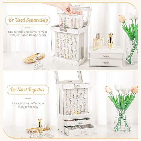 هومدي صندوقان للمجوهرات: صندوق عرض مجوهرات وحافظة مجوهرات من طبقتين للقلائد والاقراط والخواتم والاساور هدايا للنساء والفتيات in Kuwait