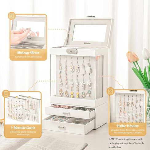 هومدي صندوقان للمجوهرات: صندوق عرض مجوهرات وحافظة مجوهرات من طبقتين للقلائد والاقراط والخواتم والاساور هدايا للنساء والفتيات in Kuwait