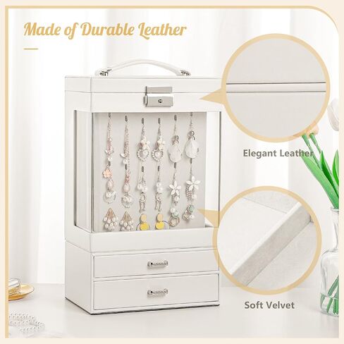 هومدي صندوقان للمجوهرات: صندوق عرض مجوهرات وحافظة مجوهرات من طبقتين للقلائد والاقراط والخواتم والاساور هدايا للنساء والفتيات in Kuwait