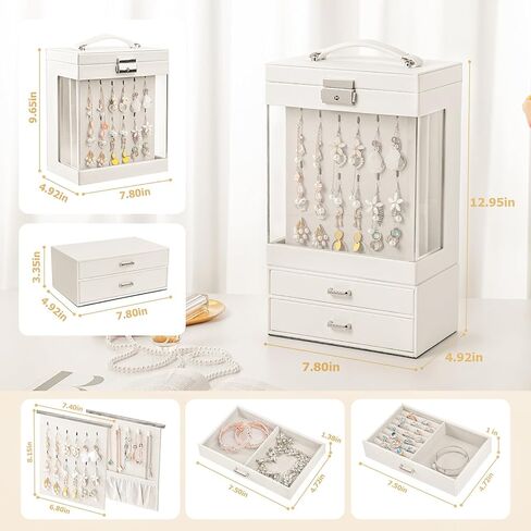 هومدي صندوقان للمجوهرات: صندوق عرض مجوهرات وحافظة مجوهرات من طبقتين للقلائد والاقراط والخواتم والاساور هدايا للنساء والفتيات in Kuwait