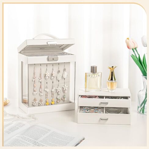 هومدي صندوقان للمجوهرات: صندوق عرض مجوهرات وحافظة مجوهرات من طبقتين للقلائد والاقراط والخواتم والاساور هدايا للنساء والفتيات in Kuwait