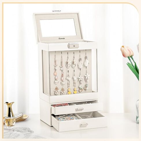 هومدي صندوقان للمجوهرات: صندوق عرض مجوهرات وحافظة مجوهرات من طبقتين للقلائد والاقراط والخواتم والاساور هدايا للنساء والفتيات in Kuwait