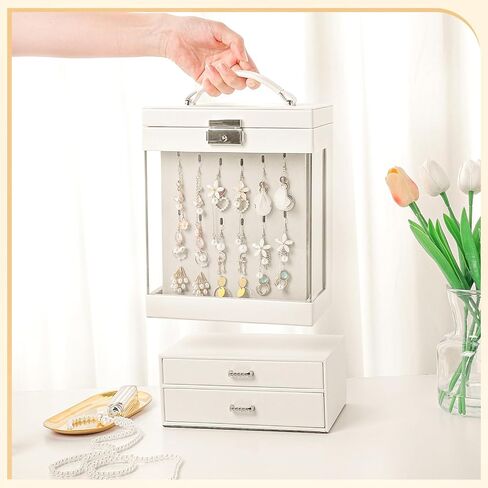 هومدي صندوقان للمجوهرات: صندوق عرض مجوهرات وحافظة مجوهرات من طبقتين للقلائد والاقراط والخواتم والاساور هدايا للنساء والفتيات in Kuwait