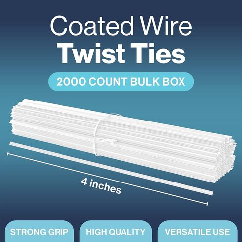 Green Twist Ties for Bags | Bulk 2000 Pack with Dispenser Box | 4" Coated Wire Ties Reusable Bread Twisty Ties for Plastic Bags in Kuwait
