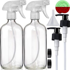VEYIINA NERO 16oz Amber Glass Spray Bottles (2 Pack) Refillable Cosmetic Containers,Brown Mist & Stream Mister for Essential Oils Cleaning Products Or Aromatherapy Spraying Plant-Blue