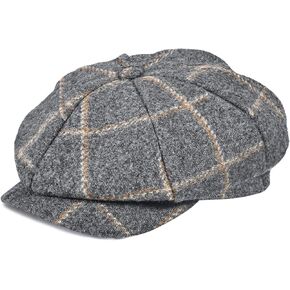 Mens Newsboy Cap High Woolen Tweed Gatsby Hat Ivy Cabbie Flat Golf Cap for Fathers Women Unisex in Kuwait