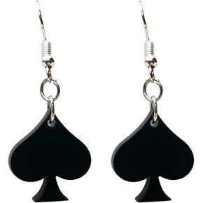 Game Night Earrings For Women Unique Spades Playing Cards Detailing - Hypoallergenic - Dangle Drop - Black in Saudi Arabia