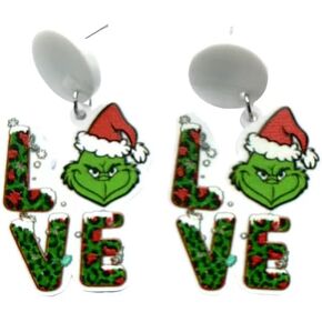 أقراط Love Christmas Grinch للنساء. زوج لطيف من أقراط غرينش بطبعة جلد الفهد لعيد الميلاد 2022. أقراط غرينش لعيد الميلاد LOVE مع لمسة الفهد. أقراط عيد الميلاد على طراز الفهد لزملاء العمل، وسانتا السرية، وهدايا زملاء العمل بأسعار معقولة وخشب الشاي in Kuwait
