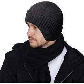 Muryobao Men's Knit Cuffed Beanie Warm Winter Fleece Lined Earflaps Hat Soft Acrylic Beanie Ski Skull Cap