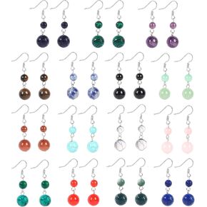 FINZOR 15 Pairs Natural Stone Earrings Dangle Earrings for Women Chakra Healing Crystal Earrings Colorful Beaded Earrings Lightweight Birthday Gifts for Women in Kuwait