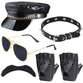 Beefunny Biker Costume Accessories Biker Cap Sunglasses 70s 80s Steam Punk Roker Party Dress Unisex