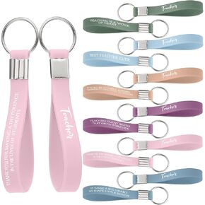 24 Pcs Silicone Teacher Appreciation Gift Keychain Wristbands Teacher Key Chain for Thank You Teacher Gift
